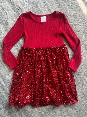 Jumping Beans Red Long-Sleeve Sequin Dress